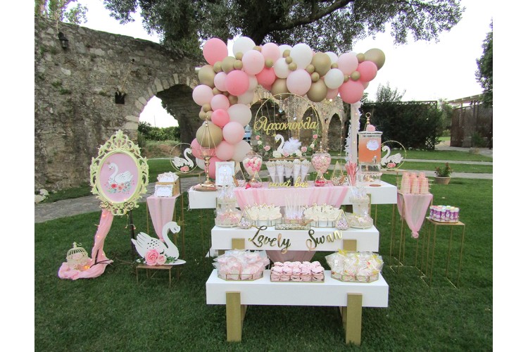 Διακόσμηση βάπτισης με θέμα Κύκνος στο κέντρο Νερόμυλος!