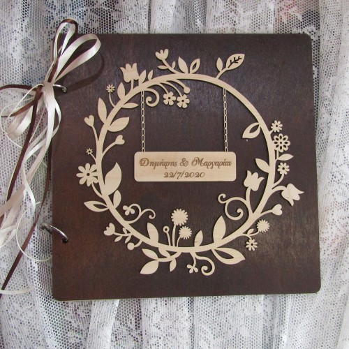 Βιβλίο ευχών γάμου ξύλινο τρισδιάστατο floral