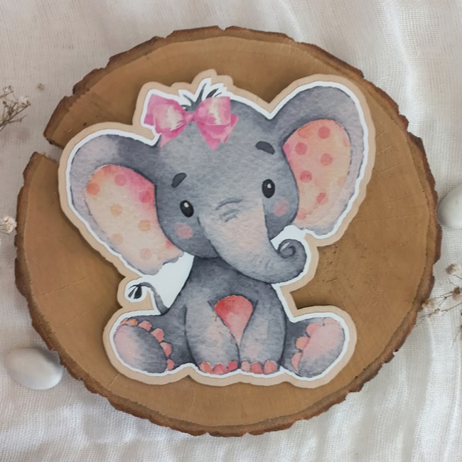 Ξύλινο προσκλητήριο βάπτισης 2 όψεων με θέμα ελεφαντάκι κορίτσι