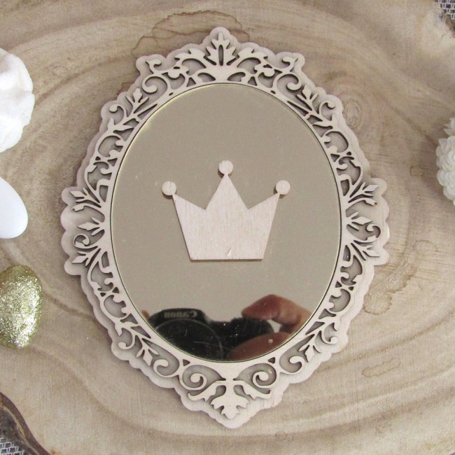 Ξύλινο τρισδιάστατο προσκλητήριο βάπτισης "Καθρέπτης" 2 όψεων με αληθινό καθρέπτης στην μια όψη