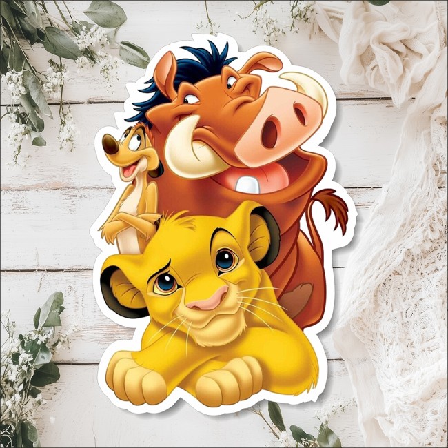 Πρωτότυπο Ξύλινο Προσκλητήριο Βάπτισης Simba Lion King και η παρέα - 2 όψεων 