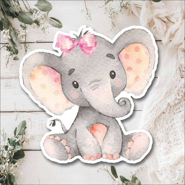 Ξύλινο Προσκλητήριο Βάπτισης Ελεφαντάκι κορίτσι - 2 όψεων