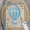 Ξύλινο 3D προσκλητήριο βάπτισης καδράκι 2 όψεων με θέμα "Αερόστατο" με ψηφιακή εκτύπωση - 2
