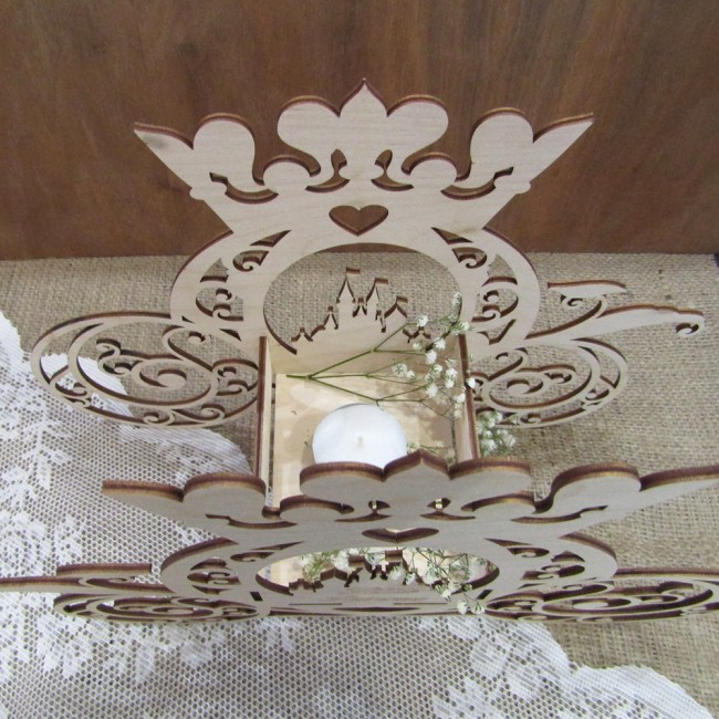 3D Ξύλινο διακοσμητικό κασπώ βάπτισης με θεμα Άμαξα με κάστρο