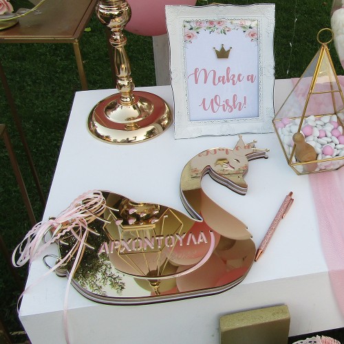 Βιβλίο ευχών βάπτισης Κύκνος σε Χρυσό καθρέπτη ή ροζ/χρυσό