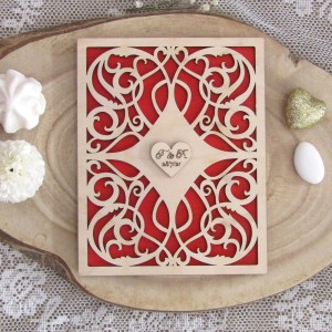 Ξύλινο προσκλητήριο γάμου 2 οψεων floral