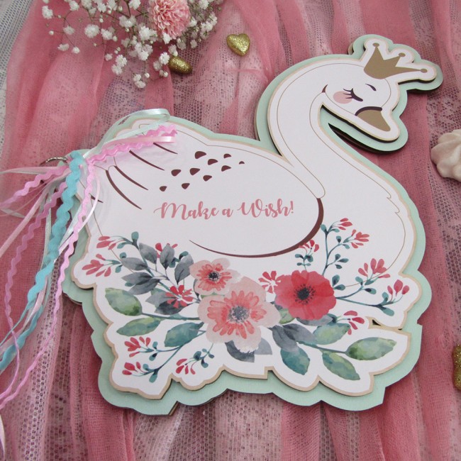 Ξύλινο βιβλίο ευχών βάπτισης με θέμα Κύκνος τρισδιάστατο με έγχρωμη εκτύπωση