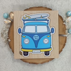 Ξύλινο προσκλητήριο βάπτισης van retro surf, Βάν - Σειρά 2024 (οικονομικό)
