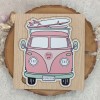 Ξύλινο προσκλητήριο βάπτισης πάζλ Van retro car aloha surf Ξύλινο προσκλητήριο βάπτισης πάζλ Van retro car aloha surf