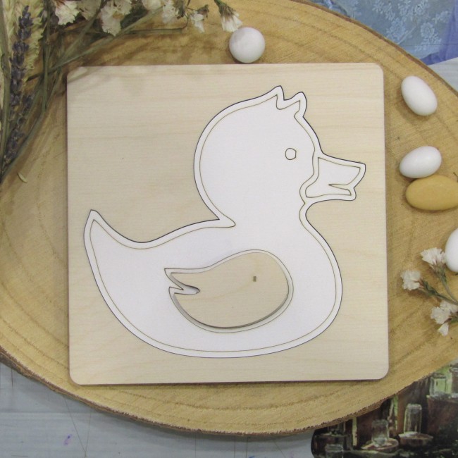 Ξύλινο προσκλητήριο πάζλ βάπτισης  "Παπάκι"