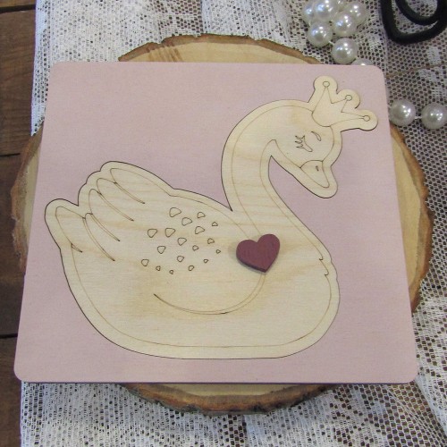 Ξύλινο προσκλητήριο βάπτισης πάζλ "Κύκνος" - 1