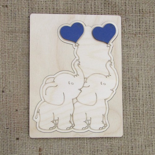 Ξύλινο προσκλητήριο πάζλ "Ελεφαντάκια" για δίδυμα