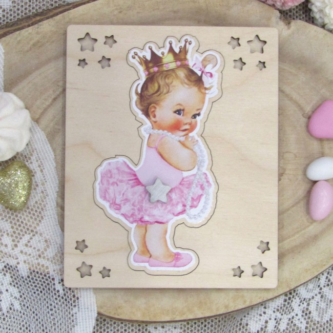Ξύλινο προσκλητήριο πάζλ "Κοριτσάκι Μπαλαρίνα" Vintage Girl 