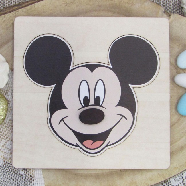 Ξύλινο προσκλητήριο βάπτισης πάζλ Μίκυ