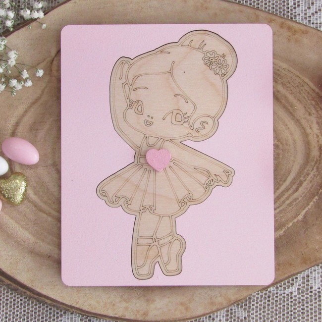 Ξύλινο προσκλητήριο βάπτισης Μπαλαρίνα