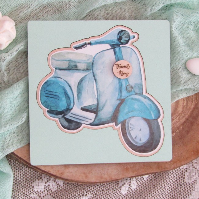 Ξύλινο προσκλητήριο βάπτισης Retro Βέσπα