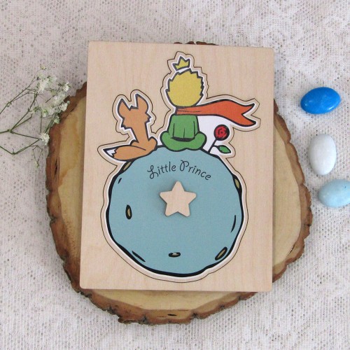 Ξύλινο προσκλητήριο βάπτισης τύπου πάζλ "Μικρός Πρίγκιπας" 1
