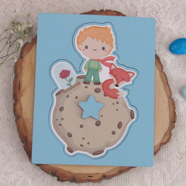 Ξύλινο προσκλητήριο βάπτισης τύπου πάζλ "Μικρός Πρίγκιπας" 2