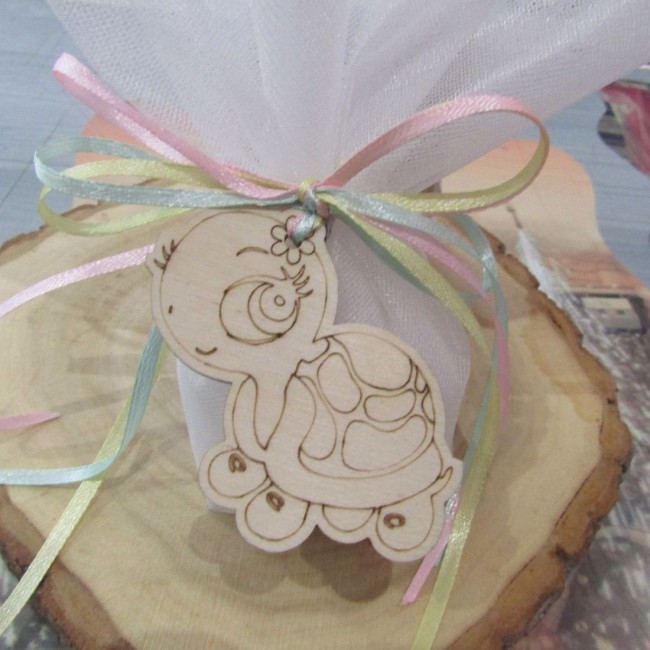 Ξύλινο διακοσμητικό με θέμα "Χελωνάκι" για μπομπονιέρα βάπτισης