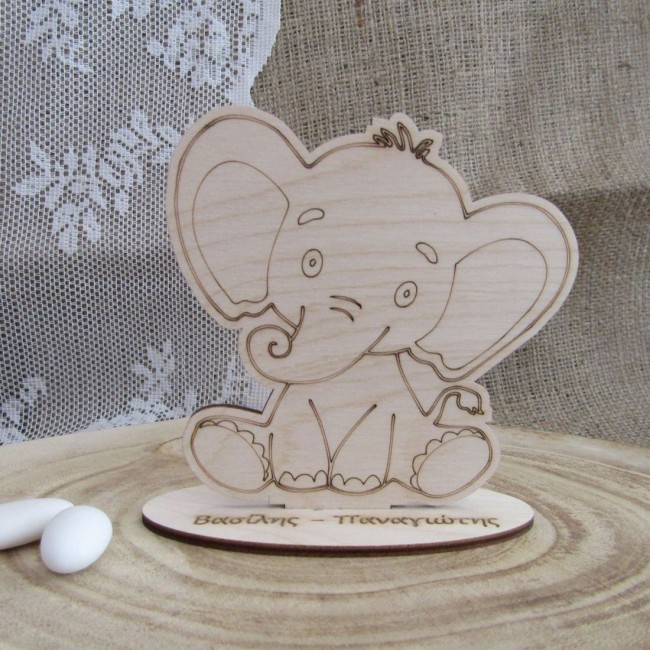 Ξύλινο σταντάκι "Ελεφαντάκι" μπομπονιέρα βάπτισης