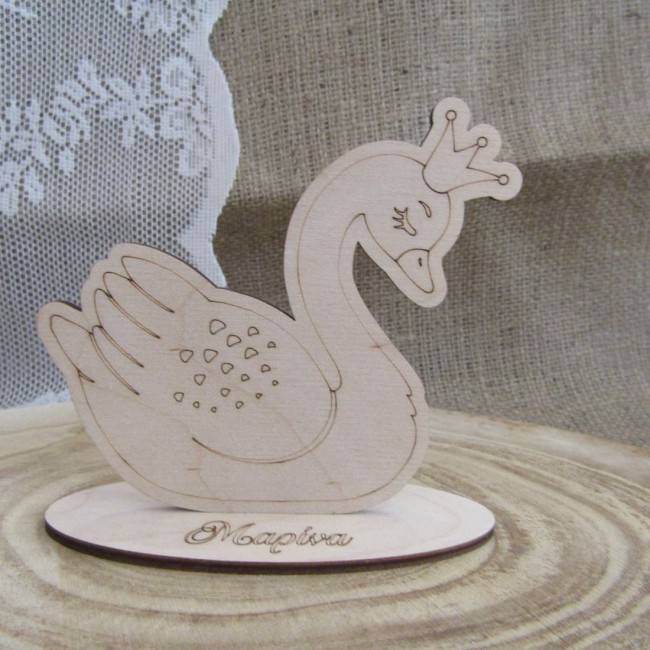 Ξύλινο σταντάκι κύκνος μπομπονιέρα βάπτισης