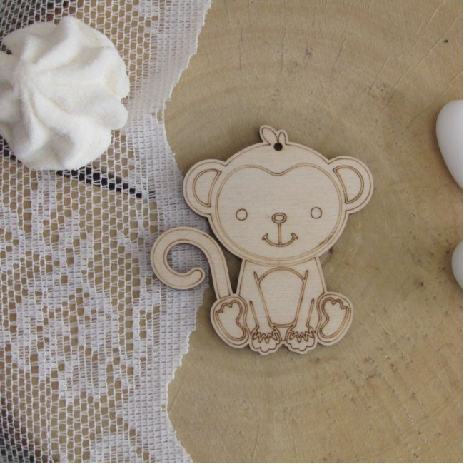 Ξύλινο διακοσμητικό με θέμα "Μαϊμουδάκι " για μπομπονιέρα βάπτισης