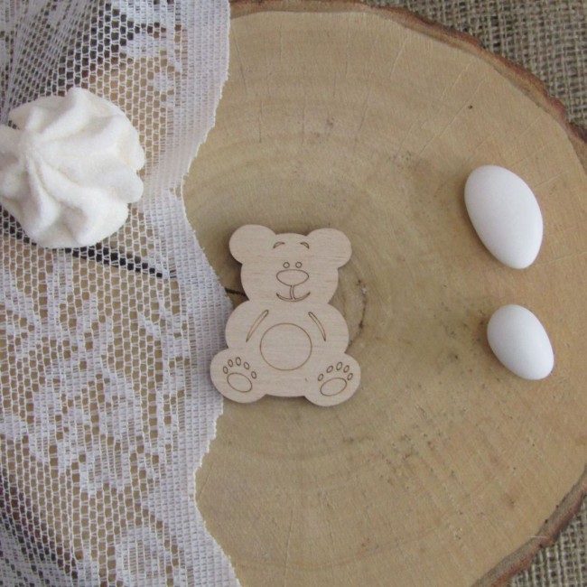 Ξύλινο διακοσμητικό με θέμα "Αρκουδάκι" για μπομπονιέρα βάπτισης
