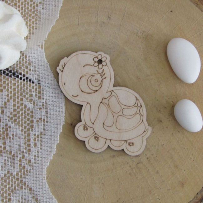 Ξύλινο διακοσμητικό με θέμα "Χελωνάκι" για μπομπονιέρα βάπτισης