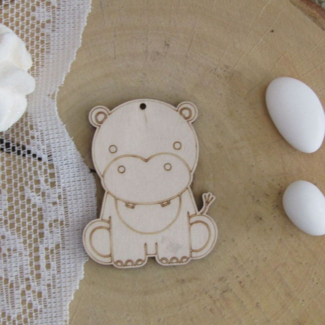 Ξύλινο διακοσμητικό με θέμα "Ιπποποταμάκι " για μπομπονιέρα βάπτισης