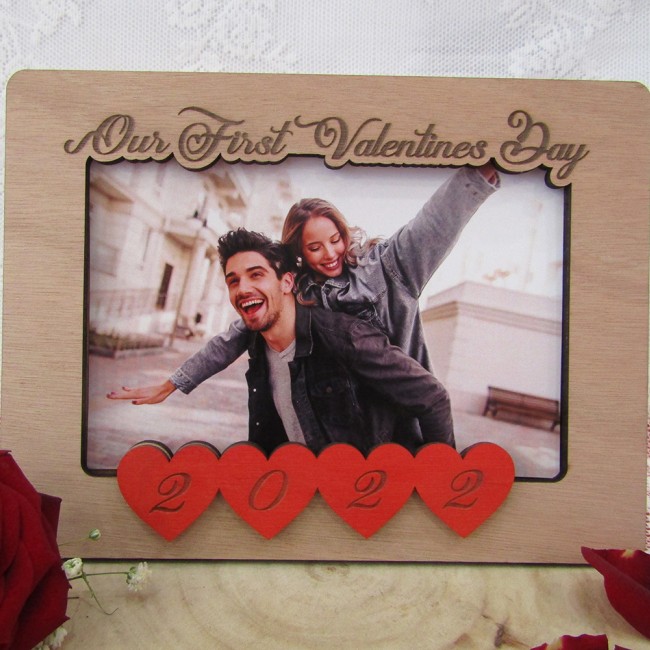 Ξύλινη κορνίζα "Our first valentine day"