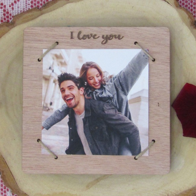 Ξύλινη κορνίζα με μαγνήτη "I love you"