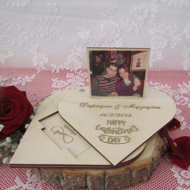 Ξύλινο πάζλ καρδιά με φωτογραφία και μήνυμα