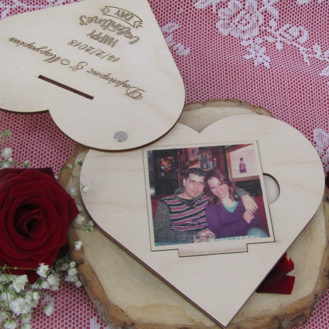 Ξύλινο πάζλ καρδιά με φωτογραφία και μήνυμα