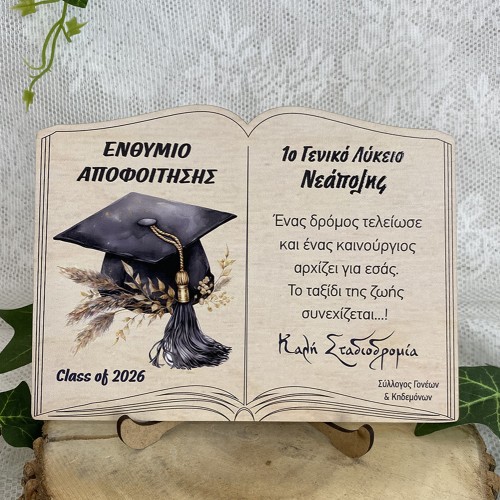 Ξύλινο σχολικό αναμνηστικό ενθύμιο αποφοίτησης - σχέδιο καπέλο αποφοίτησης
