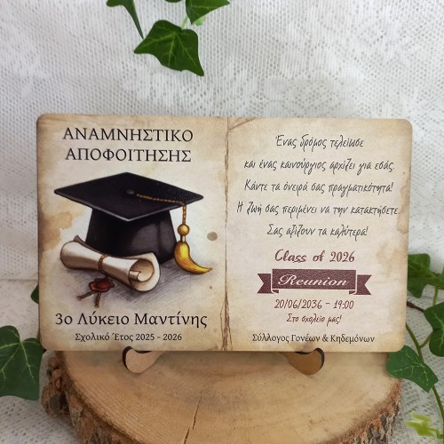 Ξύλινο Σχολικό Αναμνηστικό Ενθύμιο Αποφοίτησης για Μαθητές vintage πάπυρος